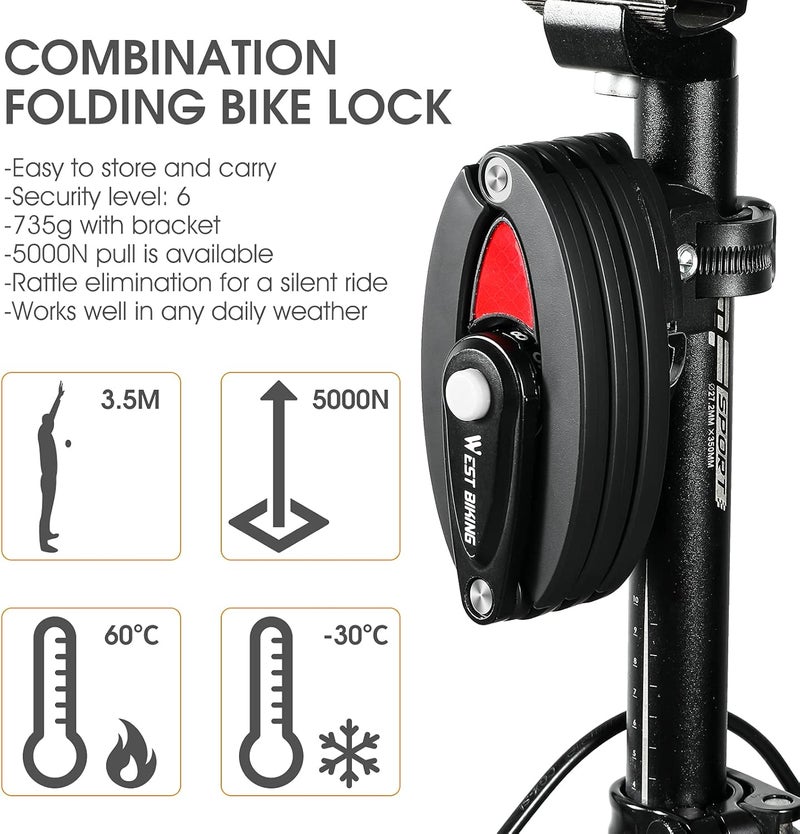 CYCLESPEED Bike Locks Heavy Duty Anti Theft Bicycle Lock Folding 4-Digit Level 6, Security Chain FoldyLock with Bracket, 2.8 FT Strong Foldable Lock - Image 3